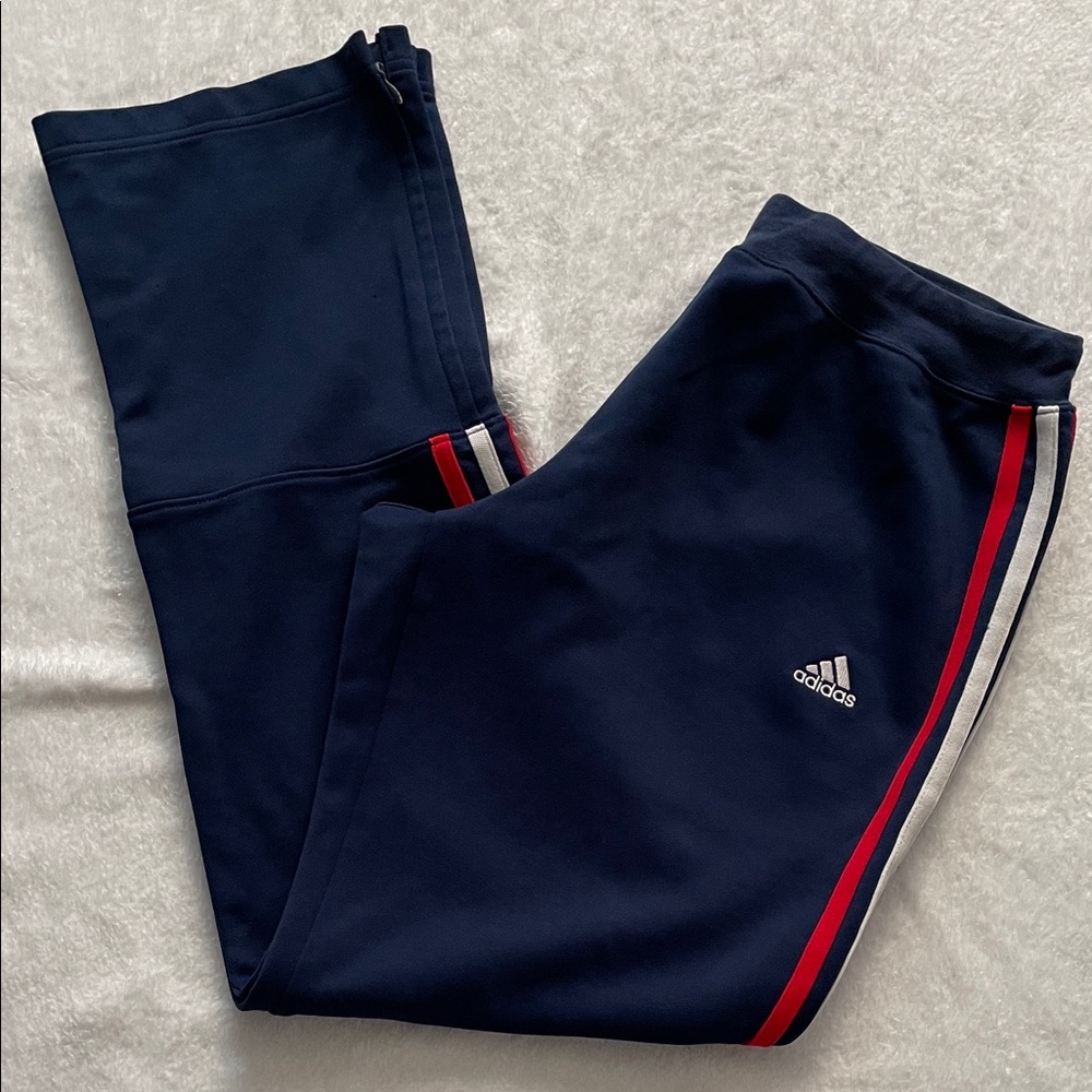 adidas Navy Joggers with Red & White Side Stripes